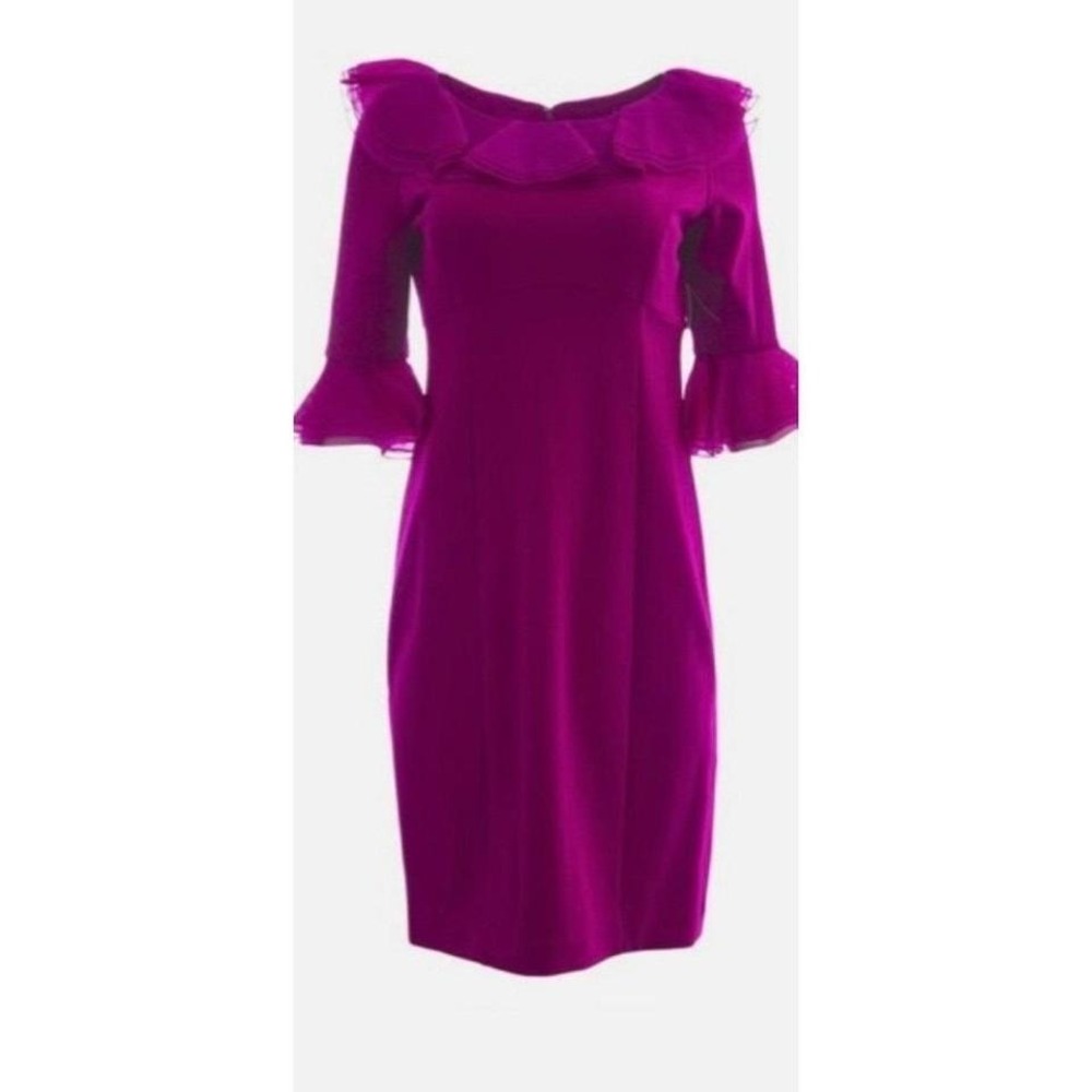 NUE by Shani  Fuchsia off Shoulder Ruffle 3/4 Sleeve Cocktail Party NWT SZ 12